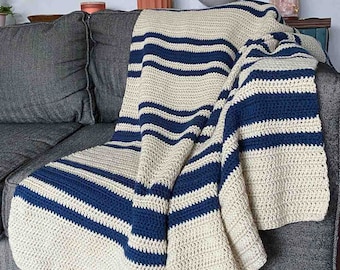 Double Crochet Blanket Pattern, Easy DC Afghan Pattern, Beginner Friendly, Striped, PDF Download