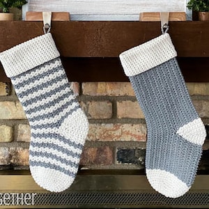 Country Crochet Christmas Stocking Pattern, Crochet Stocking, 2 Variations - Striped and Solid, Instant PDF Crochet Pattern download
