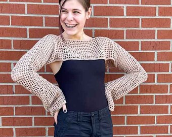 Hallow Out Mesh Crop Top Crochet Pattern, Crochet Crop Sweater Pattern, Cropped Sweater, Sizes XS-4XL, PDF Crochet Pattern Download