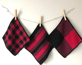 Buffalo Plaid Dishcloth Set | Crochet Buffalo Plaid Pattern | Buffalo Check Dishcloth | PDF Crochet Pattern download