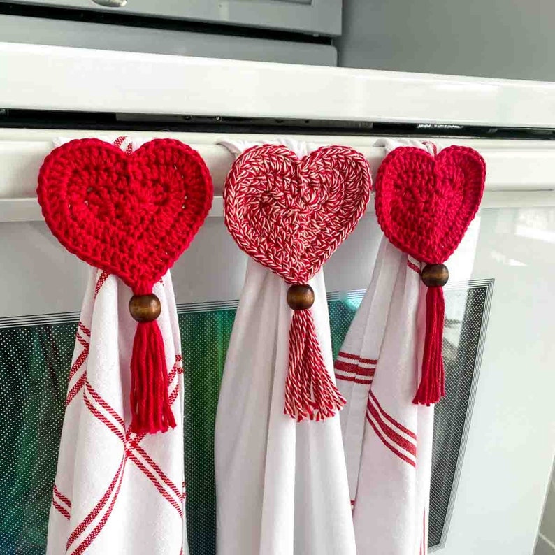 Heart Kitchen Towel Topper Crochet Pattern Crochet Dish Towel Hanger Heart Crochet Pattern download image 1