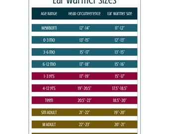 Printable Ear Warmer Size Chart