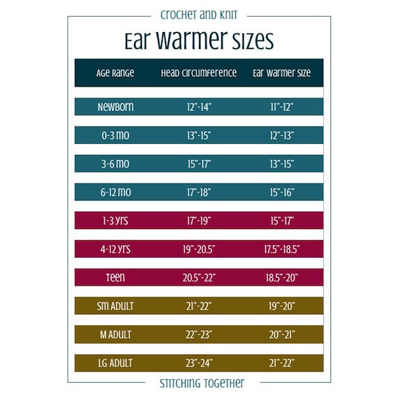 Crochet Ear Warmer Size Chart