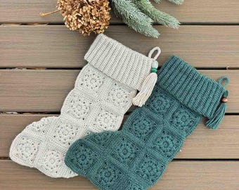 Granny Square Christmas Stocking Pattern, Christmas Crochet Stocking Pattern with Granny Squares, Instant PDF Crochet Pattern download