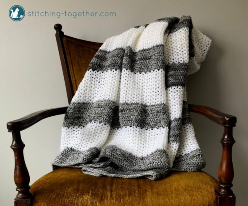 Crochet Throw Blanket Striped Crochet Blanket PDF Crochet Pattern Crochet Blanket Pattern image 1