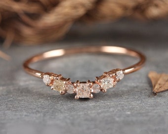 Echt 0,19 ct. Pave diamanten gelaagde stapelen kleine ring handgemaakte 14k Solid Rose Gold fijne sierlijke ring sieraden overeenkomstengift voor haar