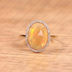 Massiver 14k Gelbgold Echter äthiopischer Opal Pave Diamant Ring Hochzeit Fine Jewelry Geschenk für Sie / Jubiläumsgeschenk / Geburtstags- /Weihnachtsgeschenk