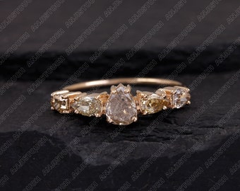 Handgemachte 14k Gelbgold Pave Diamant Statement Ring