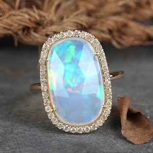 Ethiopian Opal Cocktail Ring: Diamond Pave, 14k Yellow Gold