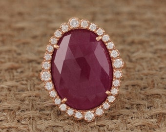 Solid 14kt Rose Gold Natural 6.73 Ct. Ruby Oval Shape Gemstone Ring Genuine Pave Diamonds Fine Jewelry