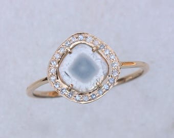 Bague cocktail diamant tranche naturelle : bijoux pavés en or jaune 14 carats