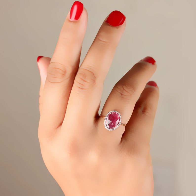 Genuine 1.37 Ct Pink Tourmaline Gemstone Cocktail Ring Diamond Pave Solid 14k Rose Gold Fine Jewelry Thanksgiving Day Gift For LOVE