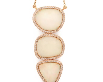 Colgante de diamante y ópalo etíope: collar de oro rosa de 14 quilates