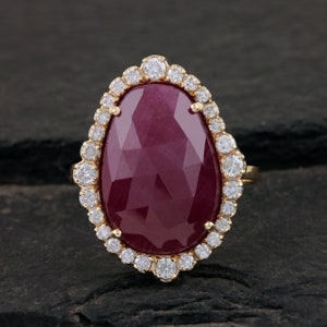 Natural 8.10 Ct. Ruby Oval Shape Gemstone Ring Solid 14k Yellow Gold Genuine Pave Diamond Fine Jewelry Anniversary Day Gift/Engagement Gift