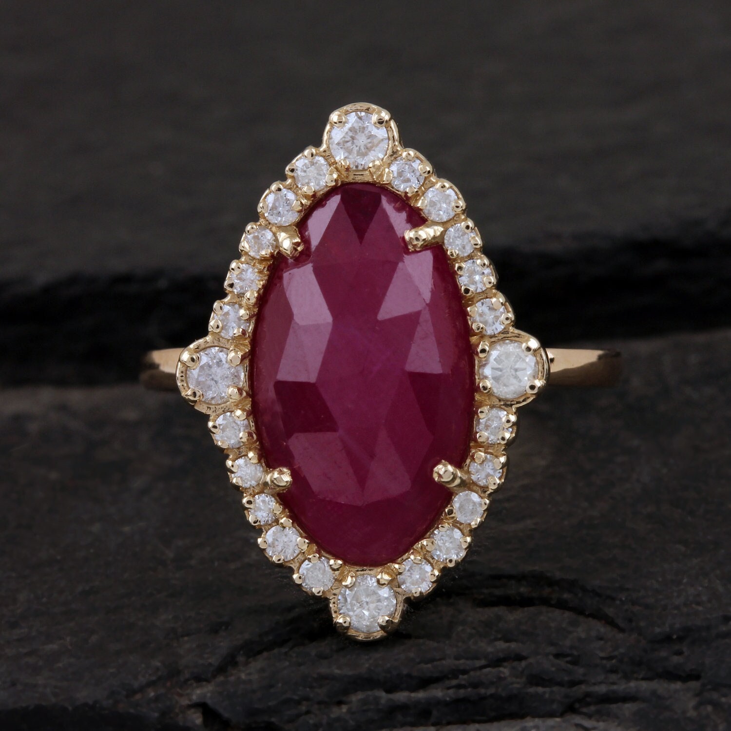 Oval Ruby Engagement Ring With Twisted Band, 14k Gold Ring