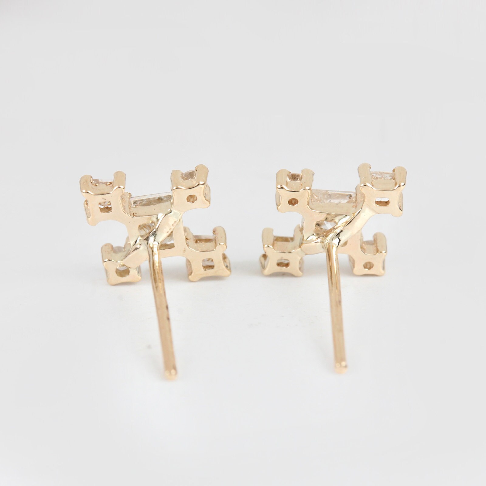 Natural Diamond Cross Stud Earrings Solid 14k Yellow Gold Etsy