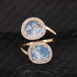 One of Kind Genuine 3.51 Ct. Moonstone Gemstone Cuff Ring Diamond Solid 14k Yellow Gold Wedding Handmade Minimalist Fine Jewelry Xmas Gifts
