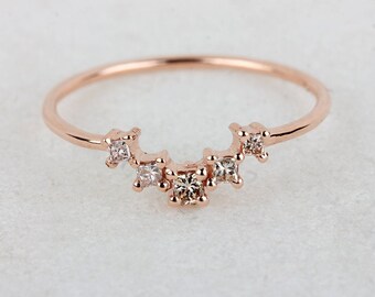 Handmade 14k Rose Gold Brown Diamond Princess Ring