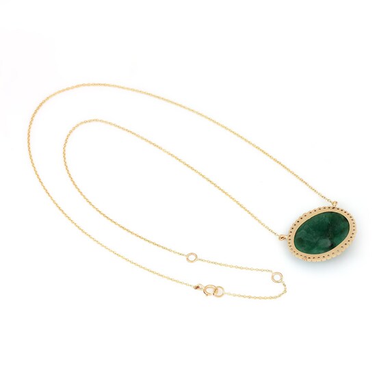 Natural Ct Oval Shape Emerald Pendant Diamond Solid 14k Yellow Gold  Necklace Handmade Fine Jewelry Gift/Engagement/Mother's Day