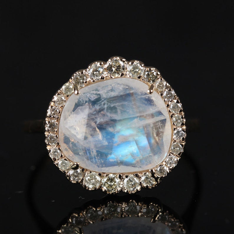 2.74 Ct. Moonstone Gemstone Cocktail Ring Genuine Diamond | Etsy