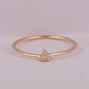 Diamond Pave Triangle Ring: 14k Yellow Gold Minimalist Jewelry