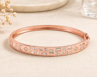 14k Rose Gold Diamond Bangle Bracelet: Baguette & Princess Cut, 2.71 Ct.