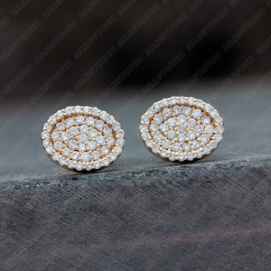 Delicados pendientes de oro amarillo macizo de 14 k con forma ovalada de diamante natural de 0,51 ct., joyería fina para fiestas, regalo de bodas para ella o el Día de la Madre