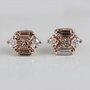 Solid 14k Rose Gold Natural Real 0.22 Ct Diamonds Minimalist Stud Earrings Handmade Fine Jewelry Halloween Gift For Her Beautiful Tiny Stud
