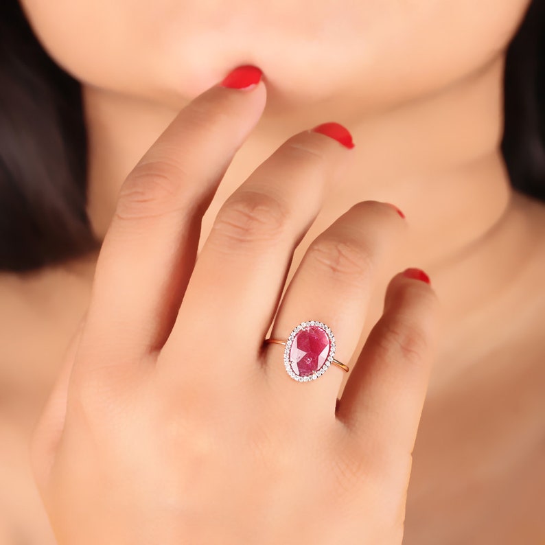 Genuine 1.37 Ct Pink Tourmaline Gemstone Cocktail Ring Diamond Pave Solid 14k Rose Gold Fine Jewelry Thanksgiving Day Gift For LOVE