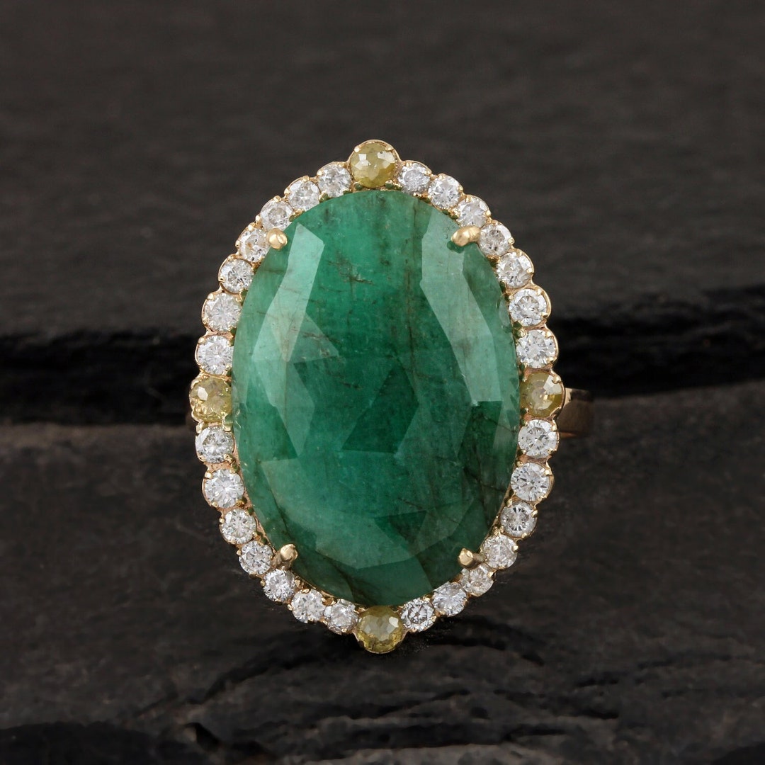 Solid 14k Yellow Gold Real 7.66 Ct. Emerald Oval Shape Etsy UK