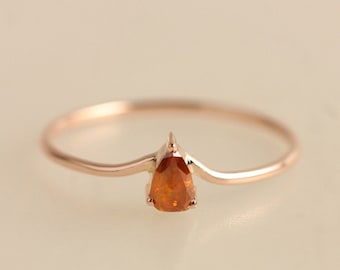 Brown Diamond 14k Rose Gold Ring: Dainty Handmade Fine Jewelry