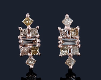 Aretes de diamantes en oro rosa de 14 k hechos a mano: joyería fina y delicada