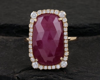 Ruby Statement Ring: 10.20 Ct Gemstone, Pave Diamonds, 14k Yellow Gold