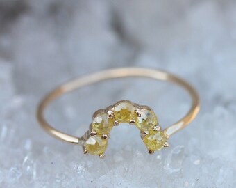 Handmade 14k Yellow Gold Diamond Curve Ring: Unique Wedding Band