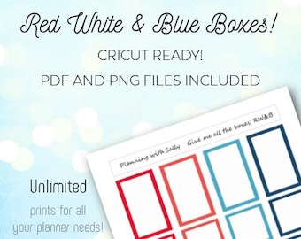 Red White and Blue Box Stickers! PRINTABLE Instant Download! Multiple Sizes! Fits Classic Happy Planner!
