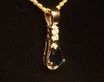 14K White Gold, Sapphire and Diamond Pendant, 3 Grams. LAYAWAY available for this item, contact shop owner for more information.