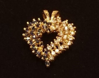 Certified 14K Gold, Blue Sapphire and Diamond Heart Pendant. LAYAWAY available for this item, contact shop owner for more information,