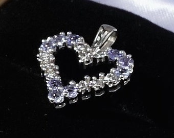 14K White Gold, Tanzanite and Diamond Heart Shaped Pendant, .20 carat total weight