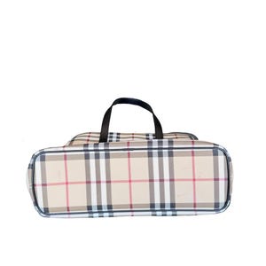 Burberry Nova Check Coated Canvas Small Tote Bag, Classic Heritage Plaid Luxury Handbag, Vintage Designer Shoulder Bag with Leather Trim image 5