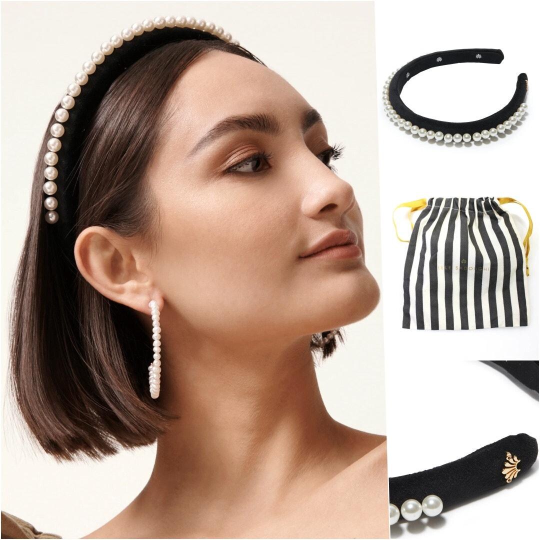 Lele Sadoughi Jet Velvet Crystal Padded Headband Lele Sadoughi Velvet Pearl Knotted Headband - Jet - Murray main image 2