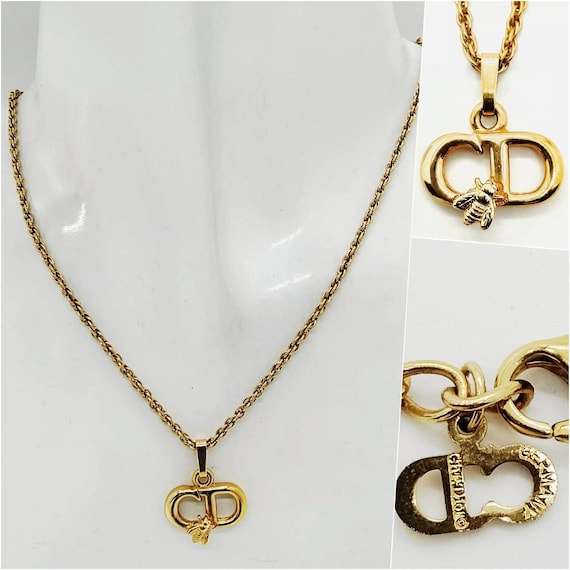 Christian Dior Vintage CD Logo Bee Gold Tone Necklace - Etsy