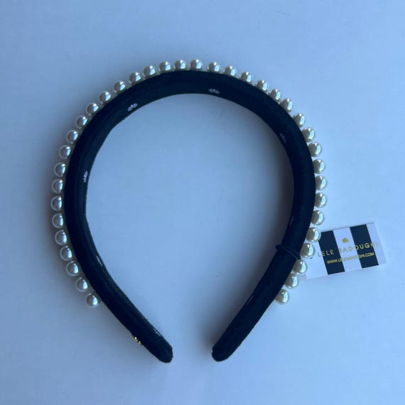 RARE Lele Sadoughi Pearls Jet Black Velvet Headband - Etsy display picture 2