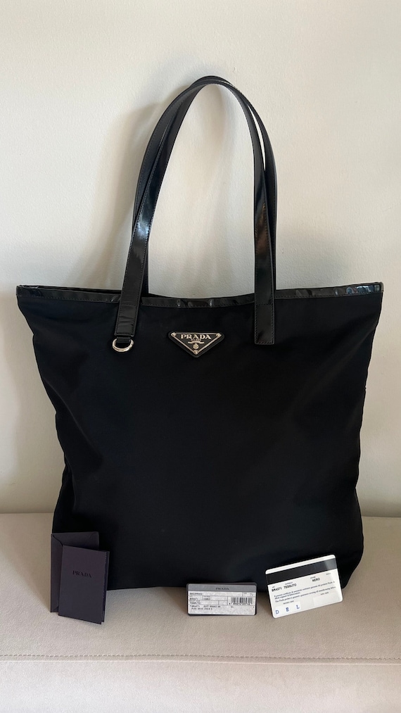 MINT Prada Tessuto Black Nylon Leather Tote Bag La