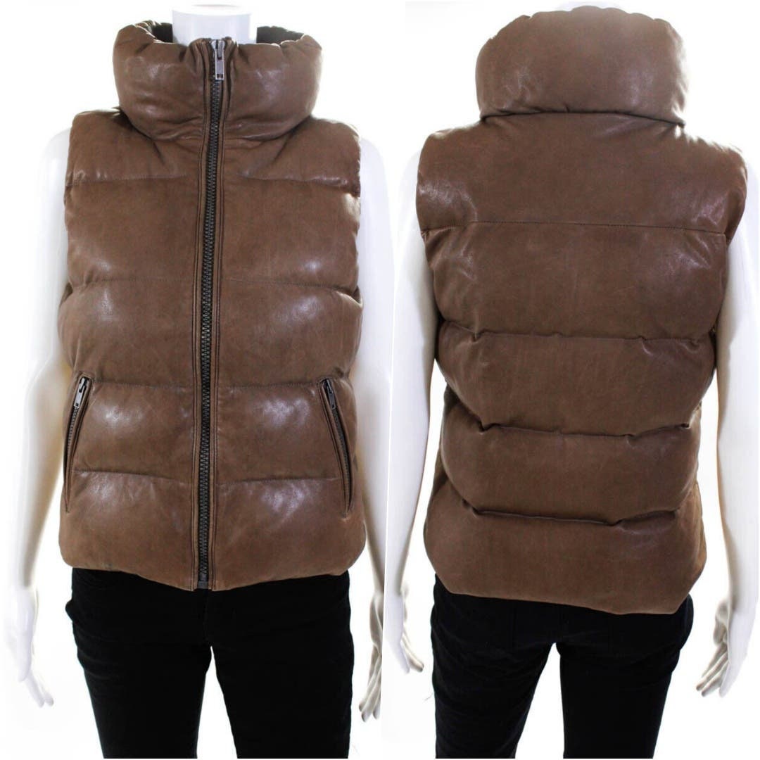Leather goose down vest deals