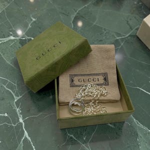 Gucci Doppia Interlocking G Circle Pendant Necklace, Sterling Silver 925 Luxury Jewelry, Designer Unisex Chain Necklace