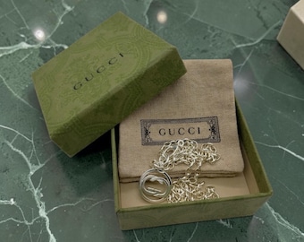 Gucci Doppia Interlocking G Circle Pendant Necklace, Sterling Silver 925 Luxury Jewelry, Designer Unisex Chain Necklace