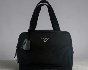 Prada Sport Black Tessuto Small Satchel, Authentic Nylon Prada Bag with Keychain, Luxury Designer Everyday Tote, Italian Made Handbag