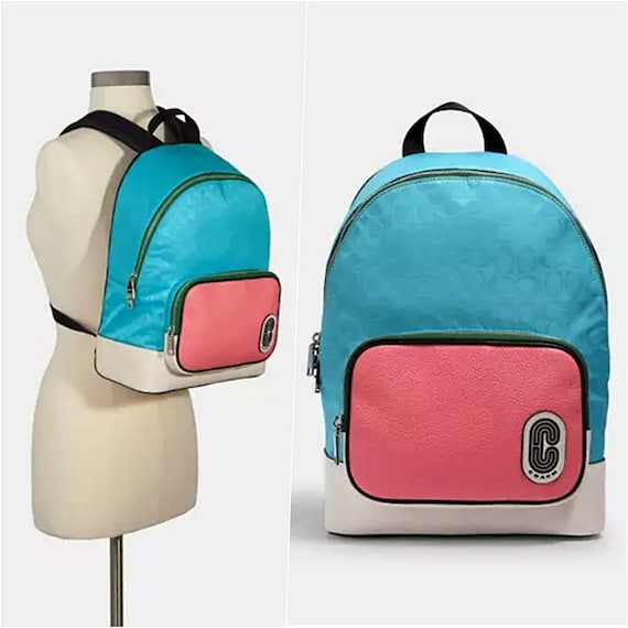 MINT Coach Leather Logo Backpack Pink Blue