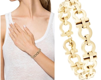 Ferragamo Gancini Gold Chain Link Toggle Bracelet MINT