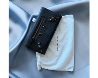 MINT Balenciaga City Money Long Leather Wallet Navy